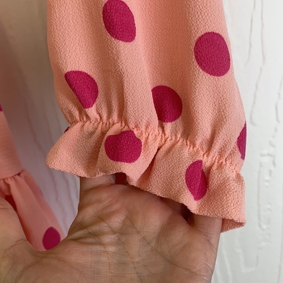 PrettyLittleThing- Dusty Pink Polka Dot Bardot Tie Waist Shift Dress Size 2 - Picture 11 of 13
